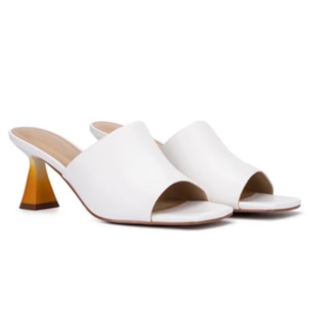 New‎ Torgeis Scarlette Faux Leather Triangle Heel Slip On Sandals White Size 10